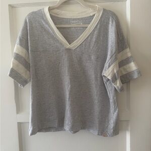 Faherty Gray and Cream V-Neck Short Sleeve Tee